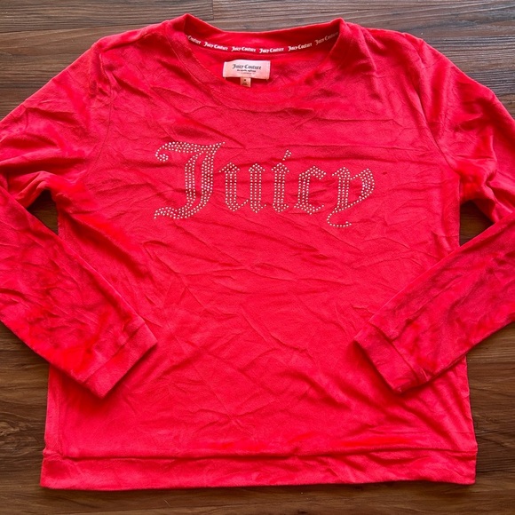 Juicy Couture red velour sweatshirt with Juicy gem lined logo - Picture 2 of 7